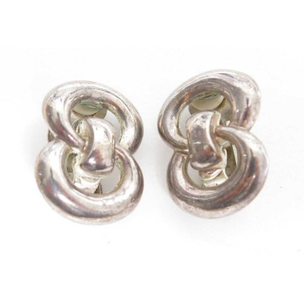 Vintage Silver Toned Intertwined Circle Clip Earrings